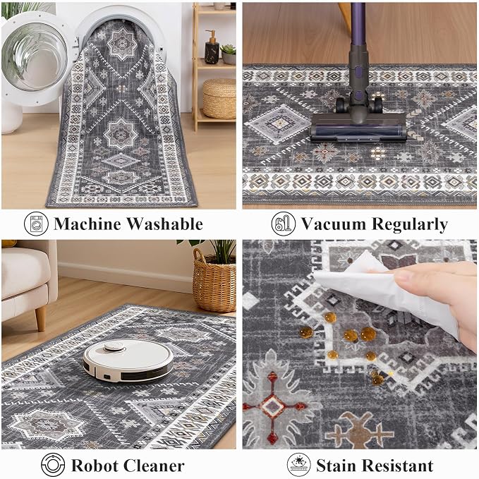 HEBE Washable Kitchen Rugs Runner 2'x 5', Non Slip Hallway Runner Rug, Low Pile - Image 5