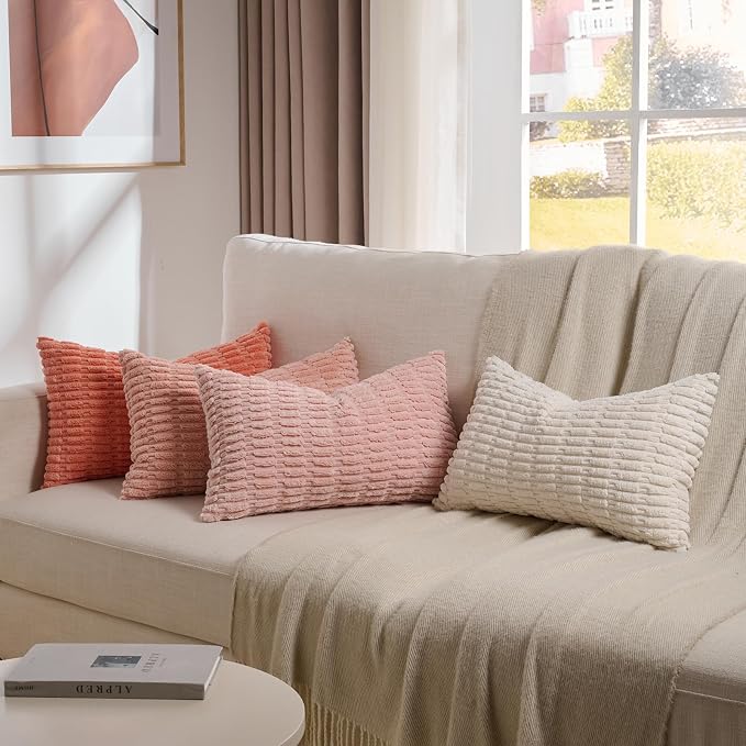 Fancy Homi 4 Packs Blush Pink Boho Lumbar Decorative Throw Pillow Covers 12x20 by Fancy+Homi