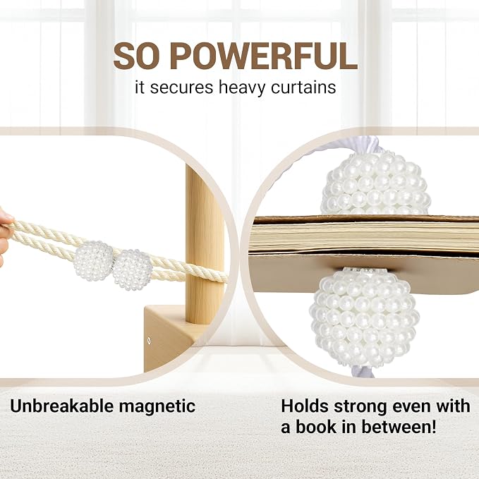 Hion Magnetic Curtain Tiebacks Beige 6 Pack, Curtain Tiebacks Buckles Holdbacks - Image 6