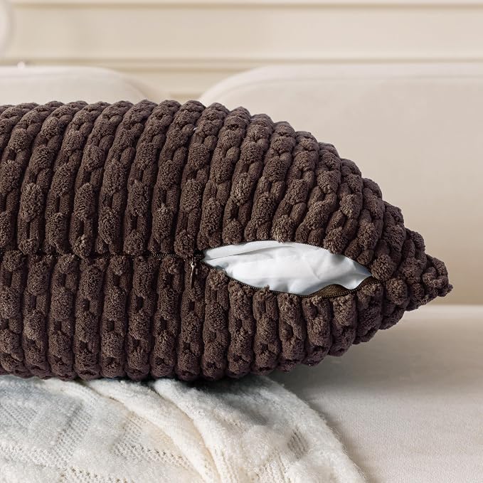 Set of 4 Dark Brown Decorative Throw Pillow Covers 12x20 Inch Corduroy Pillow - Image 4