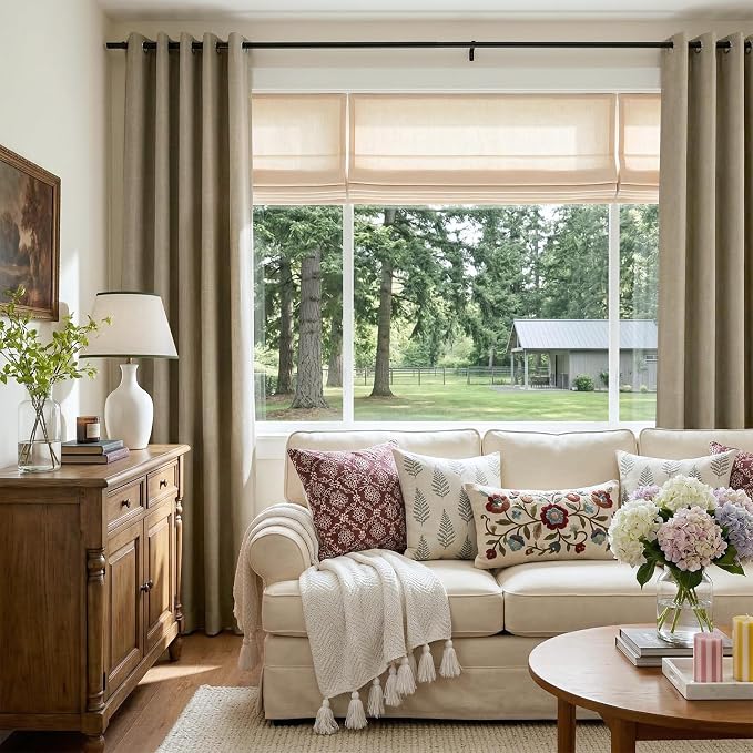 100% Blackout Linen Textured Curtains 72 Inch Long, Plaza Taupe | 100% Blackout - Image 5