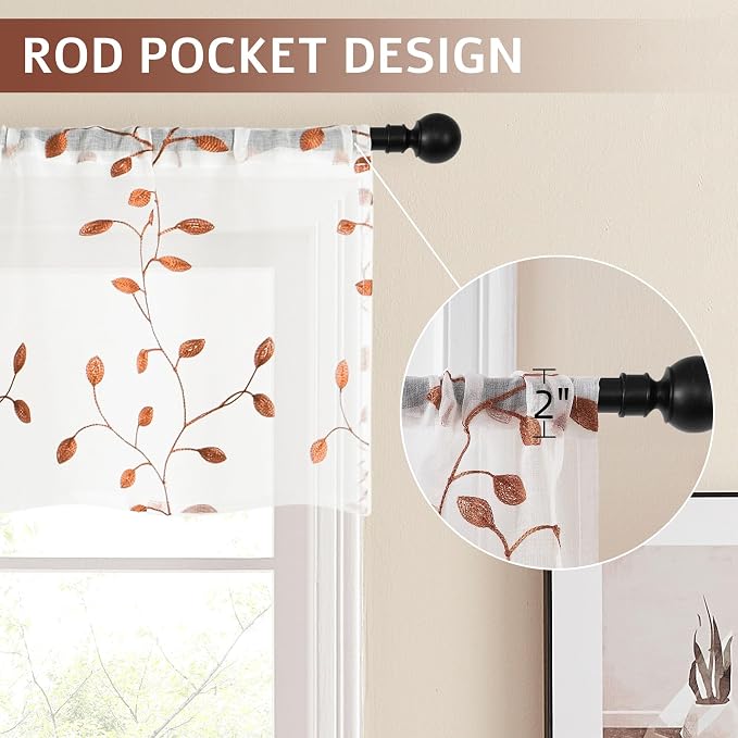 MRTREES Sheer Christmas Curtain Valance, Autumn Leaves Embroidered Valances - Image 2
