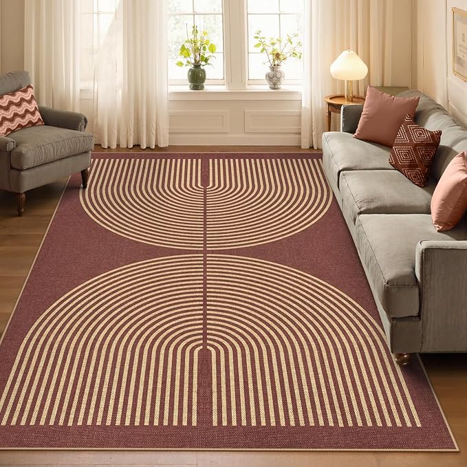 Lahome Enfys Modern Rainbow Easy Jute Outdoor Rug 5x7, Stain Resistant Red - Image 6