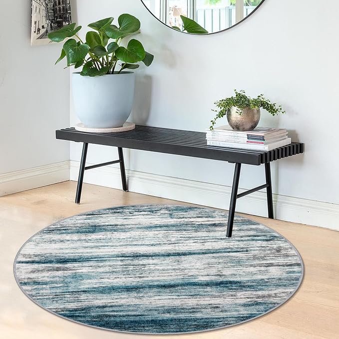 KOZYFLY Abstract Round Washable Rug 3Ft, Modern Kitchen Non-Slip Soft Small - Image 7