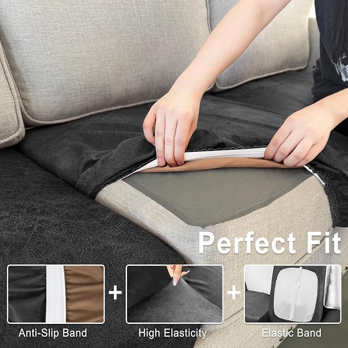 Leather Look Couch Cushion Covers Sofa Seat Slipcovers Sets Couches Furniture - Image 4