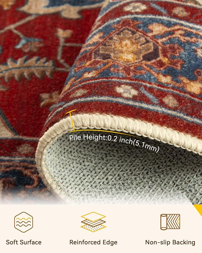 RELEANY Washable Area Rug, Round 4ft, Water Repellent, Pet Friendly, Vintage - Image 3
