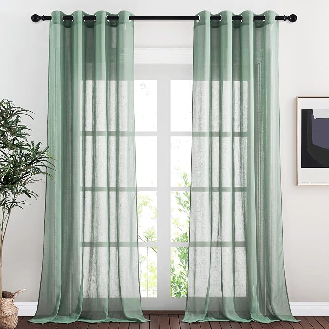 NICETOWN Olive Green Curtains Linen Sheer Texture by NICETOWN