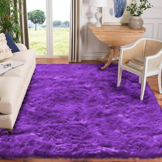 Goolela Purple Area Rug 9x12 Fluffy Fuzzy Furry Carpet - Image 2