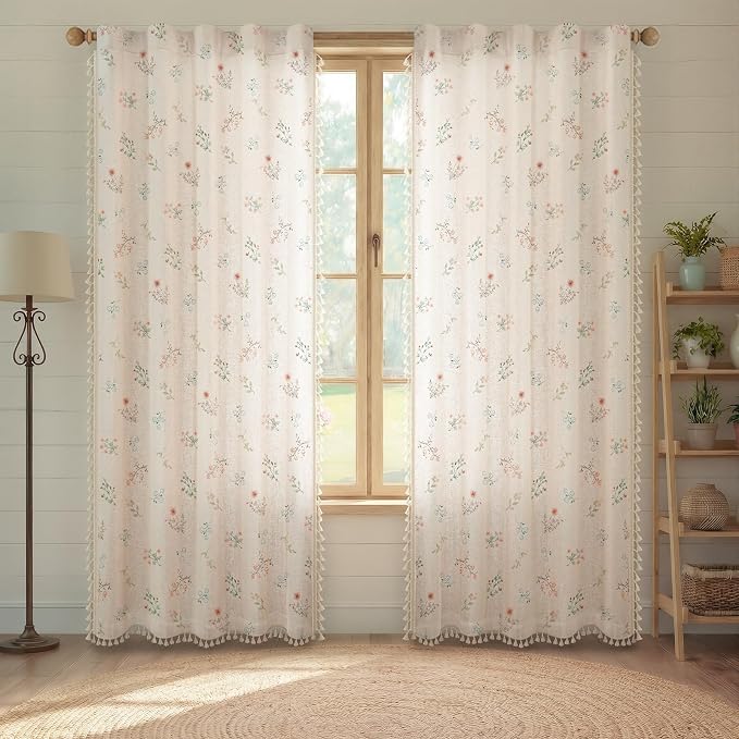 Boho Floral Spring Light Filtering Curtains 90 Inch Length 2 Panels Set by Unknown