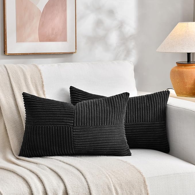 Fancy Homi 2 Packs Black Lumbar Decorative Throw Pillow Covers 14x22 Inch - Image 5