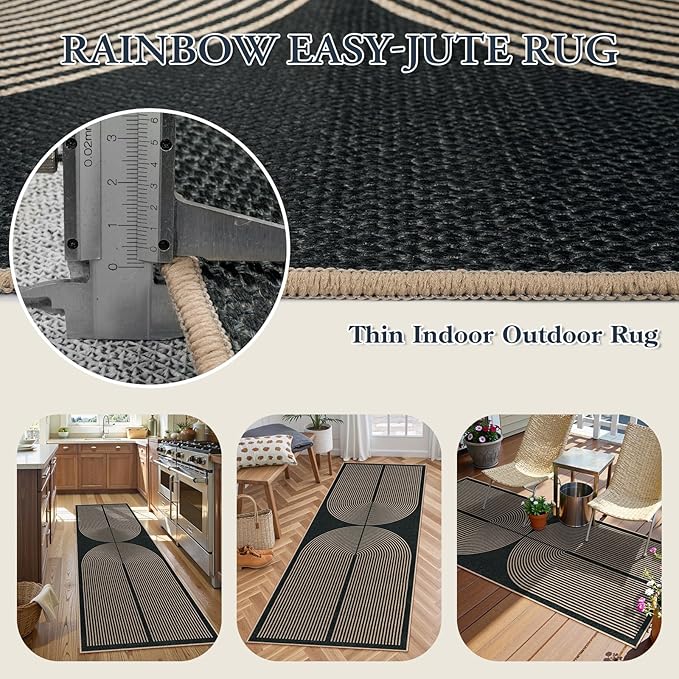 Lahome Enfys Modern Rainbow Hallway Runner Rug, 2x6 Washable Easy Jute Rugs - Image 3
