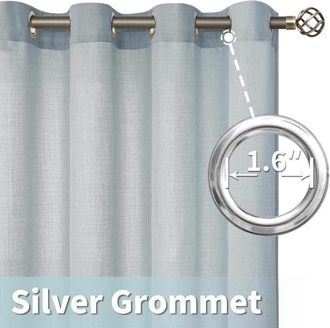 LAMIT Haze Blue Linen Curtains for Bedroom, 84 Inch Faux Linen Textured Light - Image 5