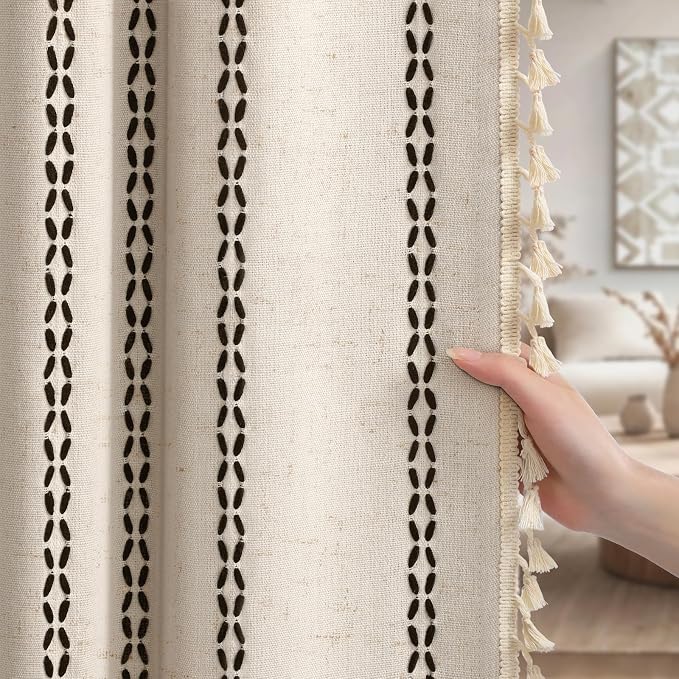 Beige Boho Blackout Curtains 2 Panels 84 Inch by Unknown