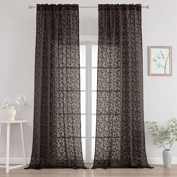 Chyhomenyc Extra Long Chocolate Sheer Curtains 120 Inch Length 2 Panels Set by Chyhomenyc