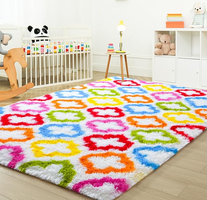 Tepook Fluffy Colorful Rug for Kids, Shaggy Soft Rainbow Area Rugs for Girls - Image 9