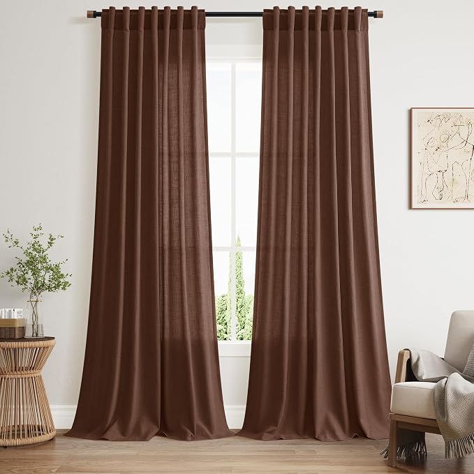 Mocha Brown Linen Curtains 102 Inches Long Rod Pocket Back Tab Drapes 2 Panels by Nanspring