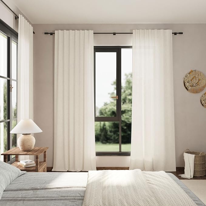 Nanspring Cream Linen Back Tab Curtains 86 Inch Length - Image 7
