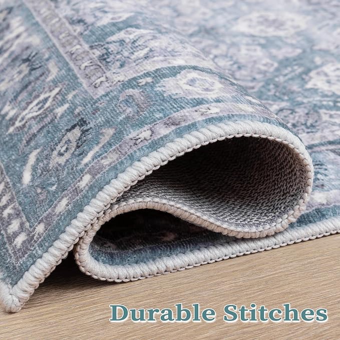 SERISSA Boho Area Rug 5x7 Blue Grey, Washable Large Rugs - Image 7