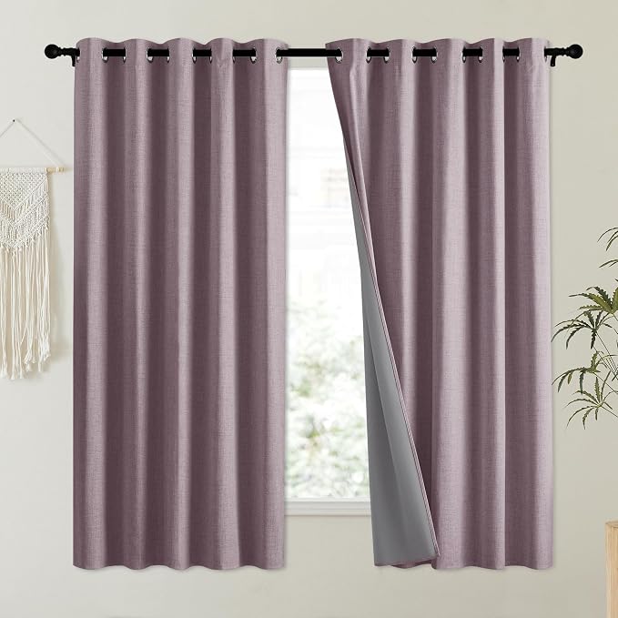 NICETOWN Chaise Mauve Vintage Linen 100% Blackout Curtains - Image 2