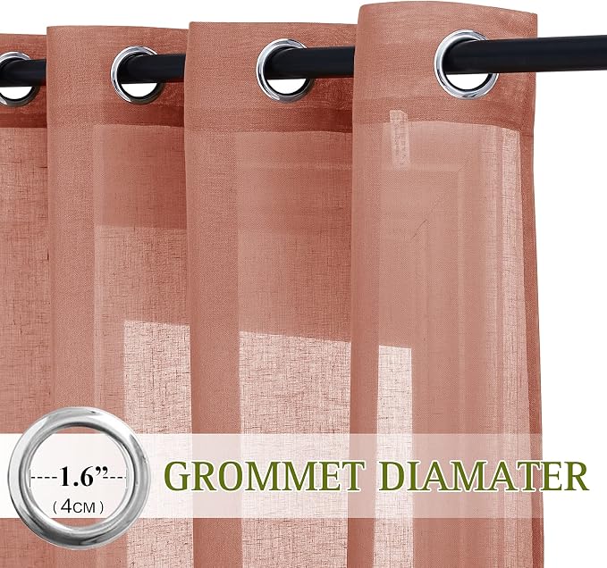 NICETOWN Washed Linen Curtains for Window, Grommet Natural Linen Semi Sheer - Image 2