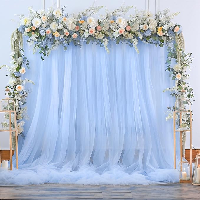 Baby Blue Tulle Backdrop Curtain by Suppromo