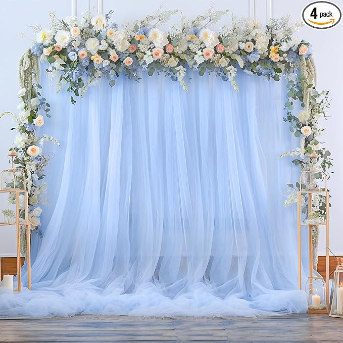 20ft x 12ft Baby Blue Tulle Backdrop Curtain by Suppromo