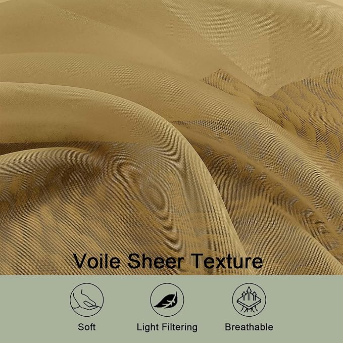 OWENIE Extra Long Gold Sheer Curtains 96 Inches Long 2 Panels Set, Soft - Image 5