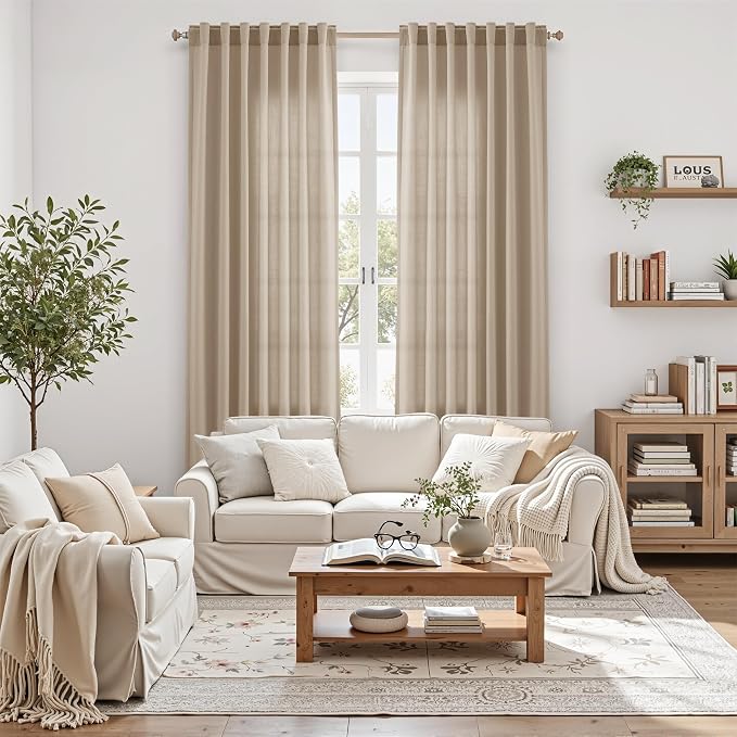 Sepia Beige Linen Curtains 102 Inches Long - Image 6