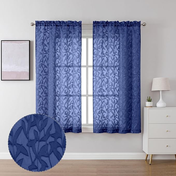 Lecloud Leia Dusty Blue Sheer Curtains 54 Inch Length 2 Panels, Balance Light & by Lecloud