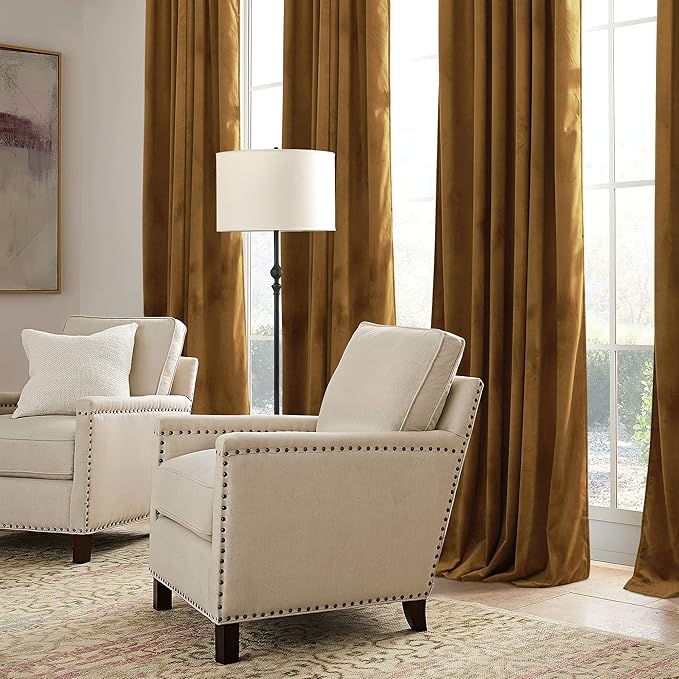 RYB HOME Gold Brown Velvet Curtains 102 inches - Image 5