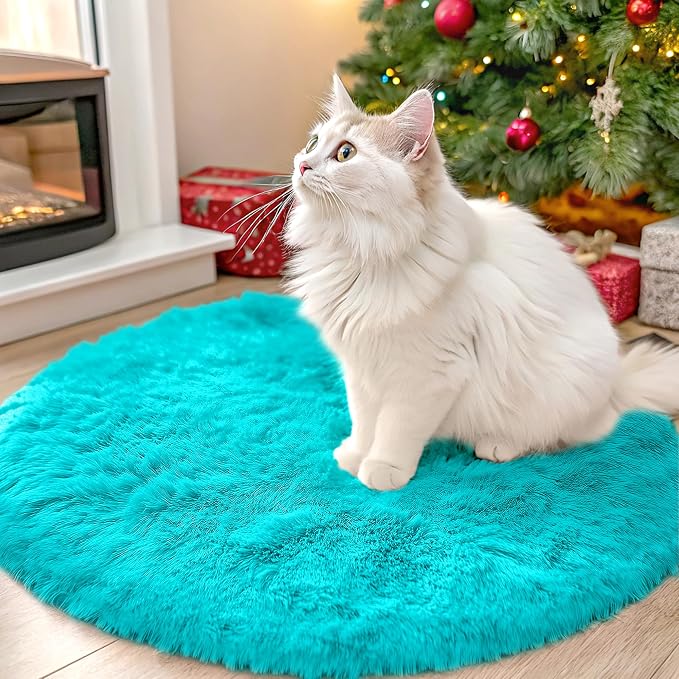 OLANLY Teal Blue Round Rugs for Bedroom by OLANLY