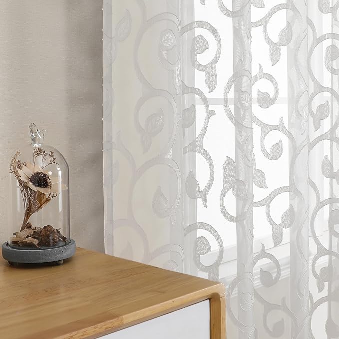 OWENIE Furman Ivory Sheer Kitchen Curtains Tiers 36 inch Length, Light by OWENIE