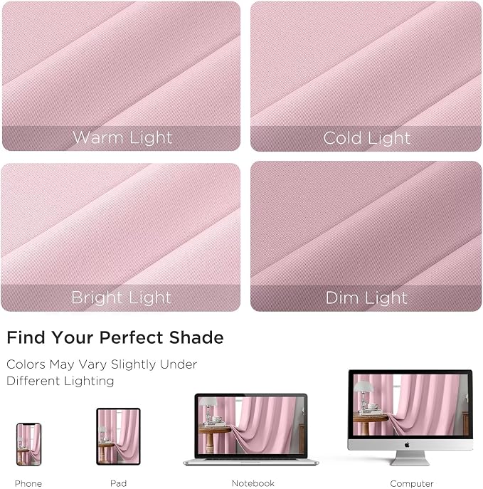 CUCRAF Light Pink Blackout Curtains 72 inch Length 2 Panels Set, Rod Pocket - Image 4