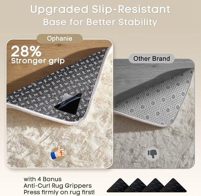 Ophanie Area Rugs for Bedroom, Christmas Upgrade Non-Slip Ivory Fluffy Soft - Image 4
