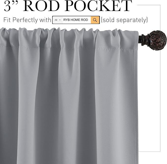 RYB HOME Blackout French Door Window Curtain Covering, Rod Pocket Thermal - Image 2