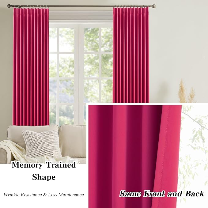 Hot Pink Drapes Room Darkening Curtains, Pinch Pleat - Image 6
