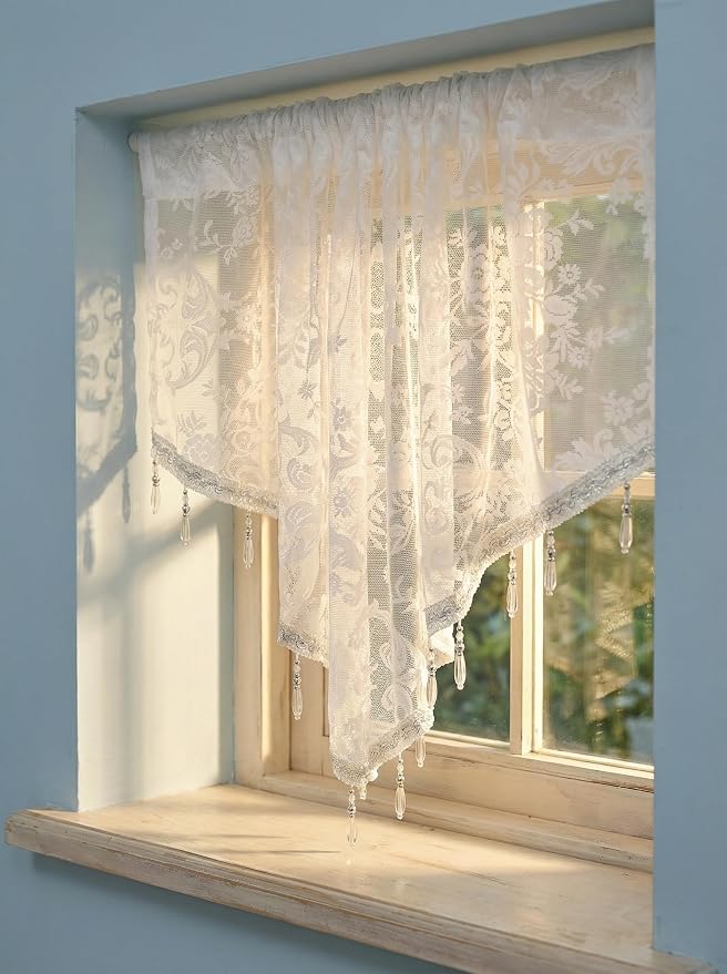 Molaxhome Swag Curtain 51 inch Length Rod Pocket Scalloped Curtain Valance - Image 2