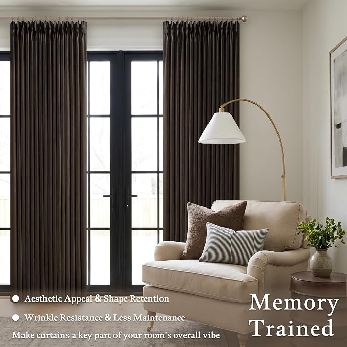 108 Inches Dark Brown Linen Pinch Pleated Semi Sheer Curtains 50W | Pleat Flax - Image 6