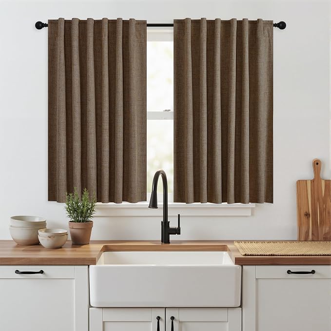 RYB HOME Coffee 100% Blackout Short Curtains 52 Width 45 inch Length, Light by RYBHOME