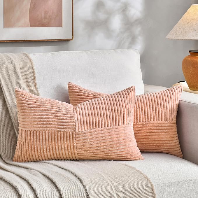 Fancy Homi 2 Packs Peach Long Lumbar Decorative Throw Pillow Covers 12x24 Inch by Fancy+Homi