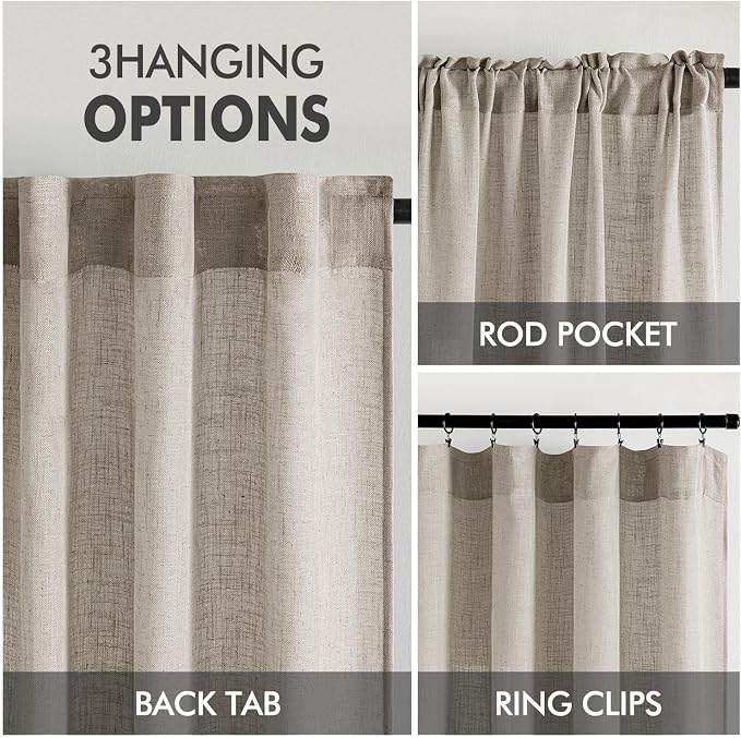 MIULEE Burlywood Birch Linen Curtains 96 Inches Long 2 Panels - Image 3