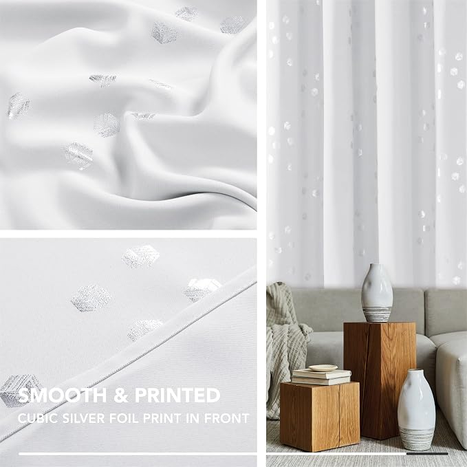 Deconovo Designer Series Silver Cubic Print Room Darkening Curtains - Image 3