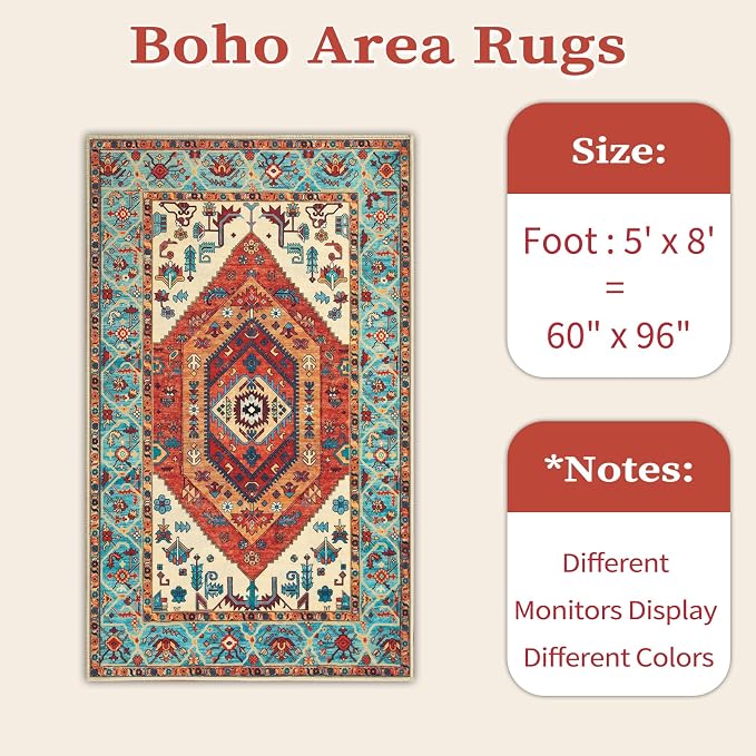 SERISSA 5x8 Area Rugs for Living Room, Large Washable Non-Slip Boho Rug - Image 6