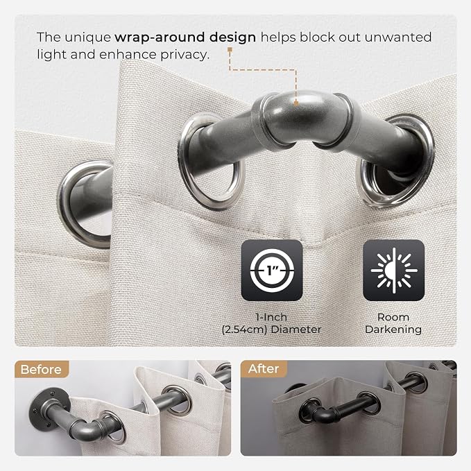 Zeerobee Curtain Rods for Windows 48 to 84, 1 Inch Industrial Wrap Around Grey - Image 3