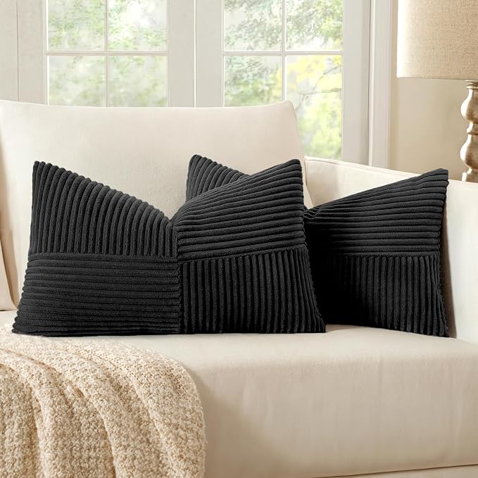 MIULEE Black Decorative Lumbar Throw Pillow Covers 12x24 Inch by MIULEE