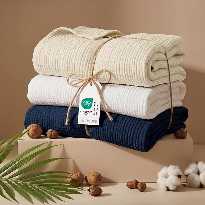 Bedsure 100% Cotton Muslin Throw Blanket Twin XL - Image 5