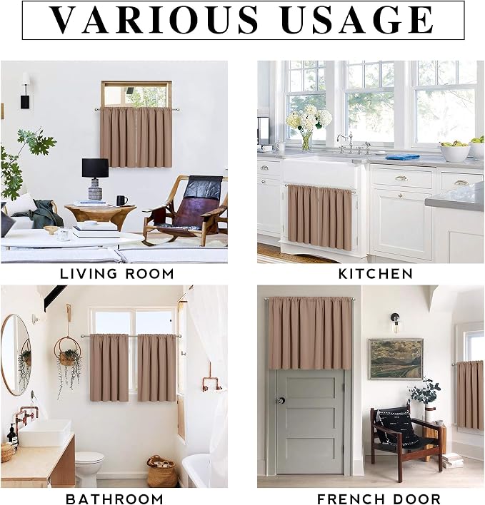 RYB HOME Basement Bathroom Kitchen Cafe Blackout Privacy Curtains, Short - Image 6