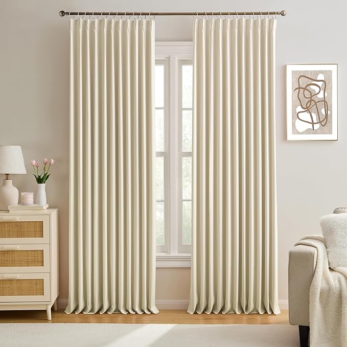 Cream Beige Blackout Curtains 100 Inches Long, Vertical Draft Privacy Window by KEQIAOSUOCAI