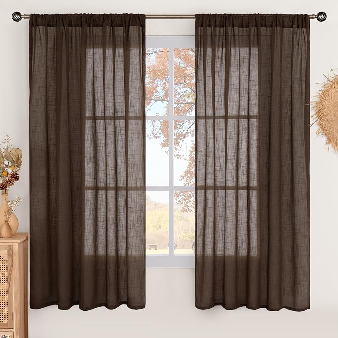 BGment Brown Linen Curtains 63 Inches Long by BGment