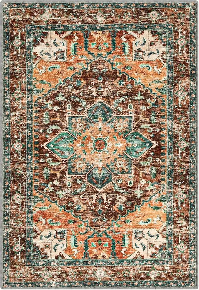 Yamaziot Washable Area Rug, 2x3 Small Entryway Rug Non-Slip Boho Vintage Rug - Image 2